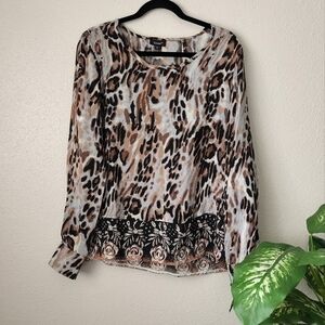 Tolani Silk Leopard Paisley Peasant Lightweight Blouse Womens Small